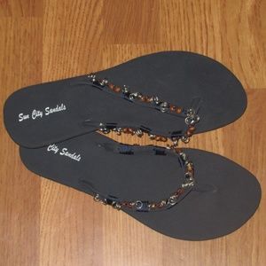 3/$15 Navy Blue Wooden Beaded Flip Flop Sandal